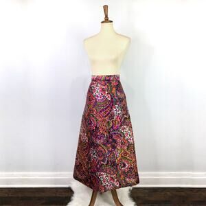 Vintage paisley pink quilted maxi skirt 60’s 70’s size small